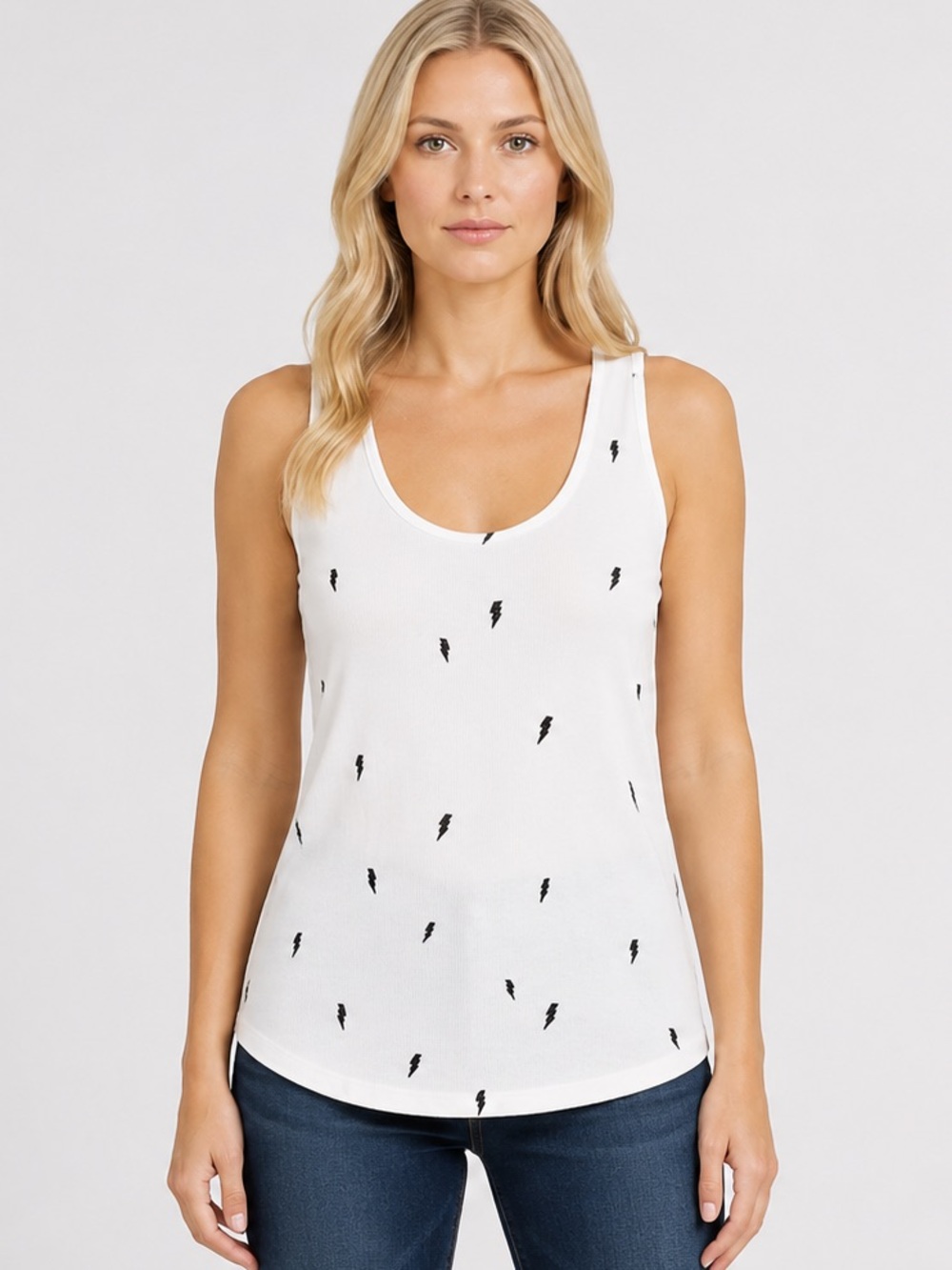 GAP White Rib-Knit Boyfriend Tank Top with Black Lightning Bolt Pattern Size XL